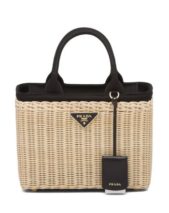 Prada Wicker And Canvas Tote 1BG835 Black