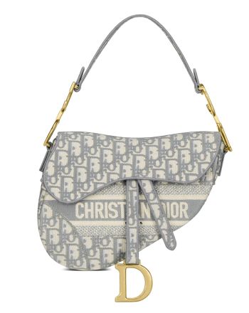 Christian Dior Saddle Original Oblique Embroidered Canvas Bag Gray